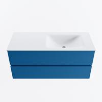 MONDIAZ VICA 110cm badmeubel onderkast Jeans 2 lades. Wastafel CLOUD rechts zonder kraangat, kleur Talc. - thumbnail