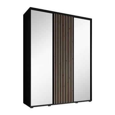 Meubella Kledingkast Leandro - Zwart - 180 cm - Met spiegel Meubella Kledingkast Leandro - Zwart - 180 cm - Met spiegel