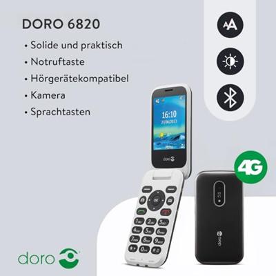 Doro 6820 4G Eenvoudige Klaptelefoon Wit/Zwart