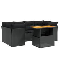 7-delige Loungeset met kussens poly rattan zwart - thumbnail