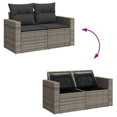 6-delige Loungeset met kussens poly rattan grijs