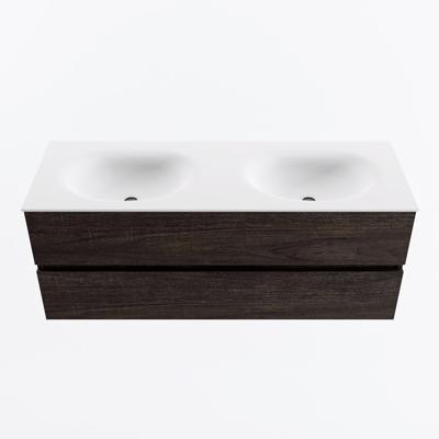 MONDIAZ VICA 130cm badmeubel onderkast Dark Brown 2 lades. Wastafel MOON dubbel 2 kraangaten, kleur Talc.