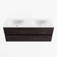 MONDIAZ VICA 130cm badmeubel onderkast Dark Brown 2 lades. Wastafel MOON dubbel 2 kraangaten, kleur Talc. - thumbnail