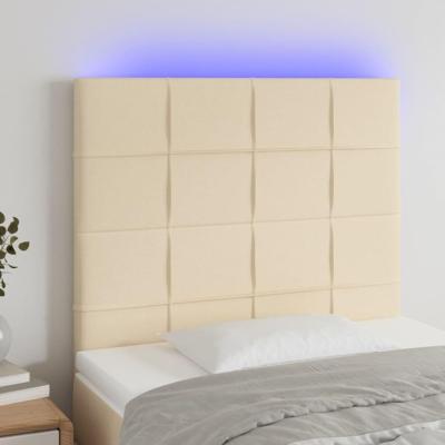 Hoofdbord LED 90x5x118/128 cm stof crèmekleurig