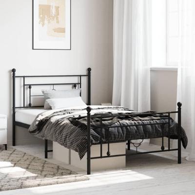 Bedframe met hoofd- en voeteneinde metaal zwart 107x203 cm