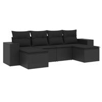 6-delige Loungeset met kussens poly rattan zwart - thumbnail