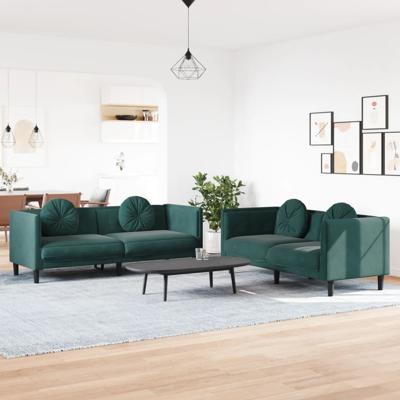 3-delige Loungeset met kussens fluweel donkergroen
