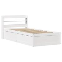 Bedframe met hoofdbord massief grenenhout wit 90x200 cm - thumbnail