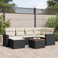 7-delige Loungeset met kussens poly rattan zwart - thumbnail