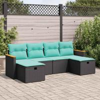 6-delige Loungeset met kussens poly rattan zwart - thumbnail