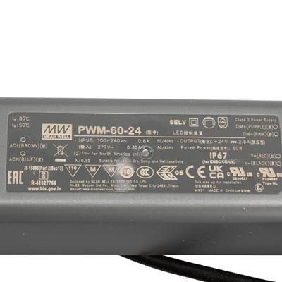 Mean Well PWM-60-24 LED-driver, LED-transformator Constante spanning, Constante stroomsterkte 60 W 2.5 A 24 V/DC Dimbaar, PFC-schakeling, Mean Well PWM-60-24 LED-driver, LED-transformator Constante spanning, Constante stroomsterkte 60 W 2.5 A 24 V/DC Dimbaar, PFC-schakeling,