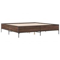 Bedframe bewerkt hout metaal bruin eikenkleur 200x200 cm - thumbnail