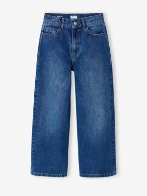 Wijde broek denim voor meisjes middenblauw