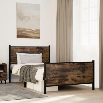 Bedframe zonder matras metaal gerookt eikenkleurig 100x190 cm