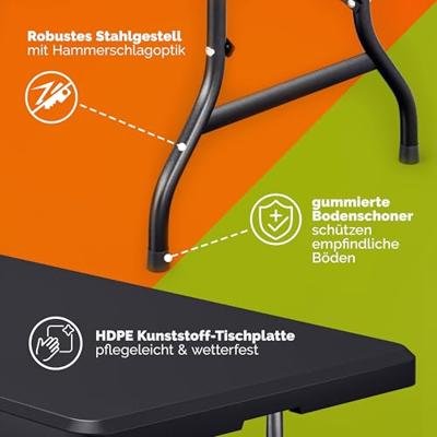 Buffettafel Zwart Kunststof 183x76cm Opvouwbaar Buffettafel Zwart Kunststof 183x76cm Opvouwbaar