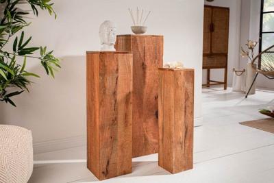 Design decoratieve zuilenset van 3 MAKASSAR 80cm mangohout handgemaakt - 40181