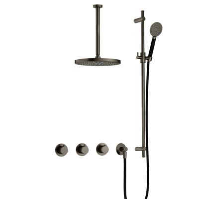 Hotbath Cobber - CB7067 - Inbouw Regendoucheset - Verouderd Ijzer - 2 Stopkranen - Thermostatisch - Plafondbuis 30 cm - Hoofddouche 300 mm - Ronde Handdouche 3 Standen - met M106 - Waterbesparend - V02