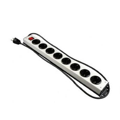 Stekkerblok 8 stopcontacten met schakelaar snoer stekker professioneel zilverkleurig