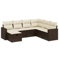 7-delige Loungeset met kussens poly rattan bruin - thumbnail