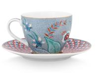 Pip Studio Flower Festival Espresso Kop & Schotel Lichtblauw - thumbnail
