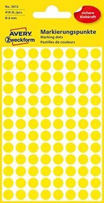 Avery-Zweckform 3013 Etiketten Ø 8 mm Papier Geel 416 stuk(s) Permanent hechtend Etiketten voor markeringspunten