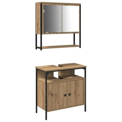 Badkamermeubelset met plank met opslag 2 pcs Bruin Bewerkt hout
