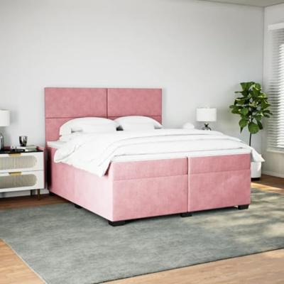 Boxspring met matras fluweel roze 200x200 cm