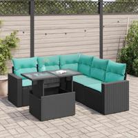 6-delige Loungeset met kussens poly rattan acacia zwart - thumbnail