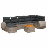 8-delige Loungeset met kussens poly rattan grijs - thumbnail