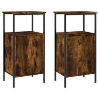 Nachtkastjes 2 st 41x31x80 cm bewerkt hout gerookt eikenkleurig - thumbnail