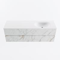 MONDIAZ VICA 150cm badmeubel onderkast Carrara 2 lades. Wastafel MOON rechts zonder kraangat, kleur Talc. - thumbnail