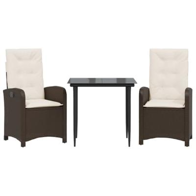 3-delige Tuinset met kussens poly rattan bruin