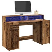 Bureau met LED-verlichting 140x55x91 cm bewerkt hout oud hout - thumbnail