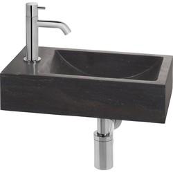 Saqu Nature Collection fonteinset met chromen kraan links natuursteen Saqu Nature Collection fonteinset met chromen kraan links natuursteen