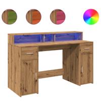 Bureau met LED-verlichting 140x55x91 cm hout artisanaal eiken - thumbnail
