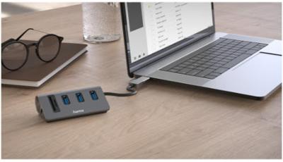 Hama 00200140 USB-hub 5 poorten USB-A, Micro-SD, SD USB 3.2 Gen1 5 GBit/s Met ingebouwde SD-kaartlezer, Met USB-C stekker Grijs Hama 00200140 USB-hub 5 poorten USB-A, Micro-SD, SD USB 3.2 Gen1 5 GBit/s Met ingebouwde SD-kaartlezer, Met USB-C stekker Grijs