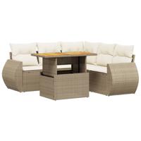 6-delige Loungeset met kussens poly rattan beige - thumbnail