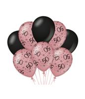 Ballonnen 50 Jaar Roze/Zwart (8st) - thumbnail
