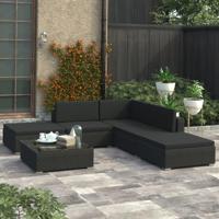 6-delige Loungeset met kussens poly rattan zwart - thumbnail