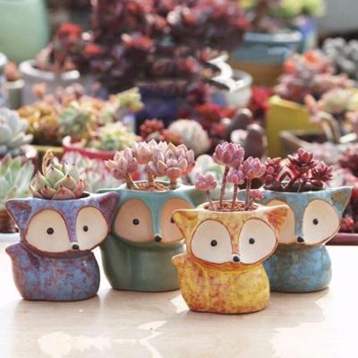 Keramische vlezige bloem pot succulente duim pot Fox bloempot willekeurige kleur levering (zonder planten)