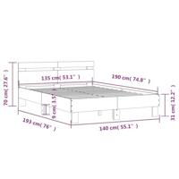 Bedframe met hoofdeinde en LED betongrijs 135x190 cm - thumbnail