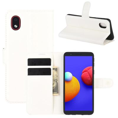 Voor Samsung Galaxy A01 Core / M01 Core Litchi Texture Horizontale Flip Beschermhoes met Holder & Card Slots & Wallet(Wit)