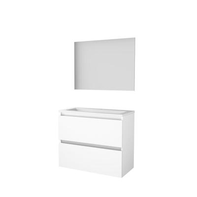 Basic-Line Ultimate 39 Badkamermeubelset - Ondiep - 80 x 39 cm - Greeploos - 2 Lades - Acryl Wastafel - 1 Kraangat - Spiegel met Indirecte LED Verlichting - Ice White