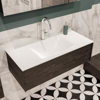 Mondiaz Lush Cloud badmeubel eiken Dark brown 100 cm 1 lade solid surface enkele spoelbak midden 1 kraangat - thumbnail