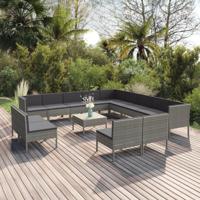 14-delige Loungeset met kussens poly rattan grijs - thumbnail