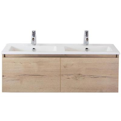 Frozen Badmeubelset 120 cm - Greeplijst in Kleur - Natuur Eiken - Keramische Wastafel Wit Dubbel 2 Kraangaten