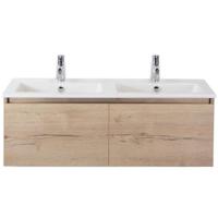 Frozen Badmeubelset 120 cm - Greeplijst in Kleur - Natuur Eiken - Keramische Wastafel Wit Dubbel 2 Kraangaten - thumbnail