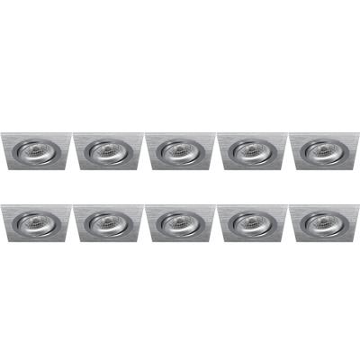 Spot Armatuur 10 Pack - Pragmi Borny Pro - GU10 Inbouwspot - Vierkant - Zilver - Aluminium - Kantelbaar - 92mm