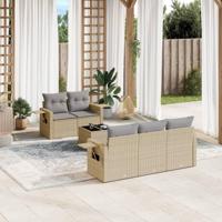 6-delige Loungeset met kussens poly rattan beige - thumbnail
