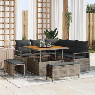 Tuinbankenset met kussen 8 pcs Grijs poly rattan